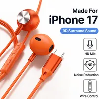 Headphone Berkabel In-Ear dengan Peredam Kebisingan Aktif, Suara Surround HiFi, USB Type-C, Earphone 35mm untuk iPhone 17 Pro Max
