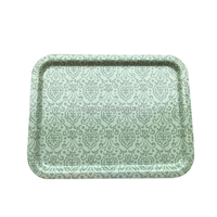 Plateau de service alimentaire rectangulaire classique personnalisé avec impression florale, en bois courbé, finition laquée, multifonctionnel pour la cuisine et le bureau
