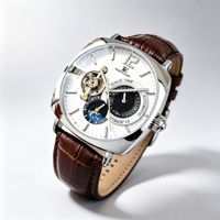 Montre mécanique homme haut de gamme, affichage phase de lune squelette, style affaires et décontracté, montre-bracelet homme, Reloj