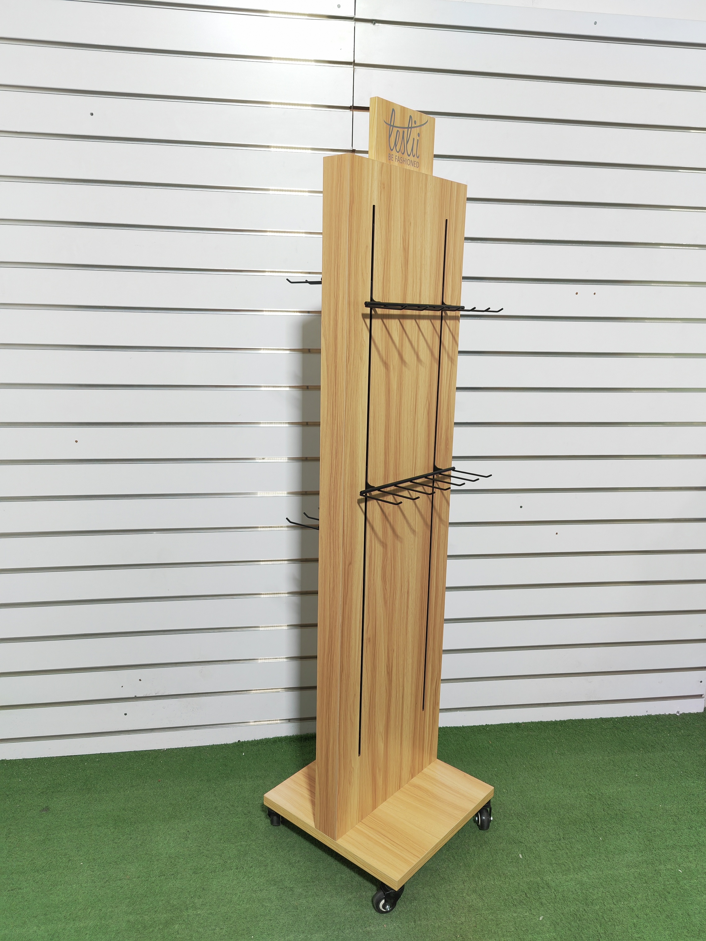 Jewelry & Belt Display Stand Double-Sided Heavy Duty Metallic with Removable Hook and Caster for Retail Supermarkets — view 2
