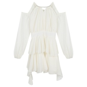 French Style Off Shoulder Chiffon Dress With Ruffles Empire Waist A Line Mini Skirt For Party Leisure Wear - Product Image 5