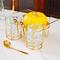 Soupière en forme de citrouille mignonne de couleur bonbon Casserole en céramique Pot à soupe et bols en verre avec support doré