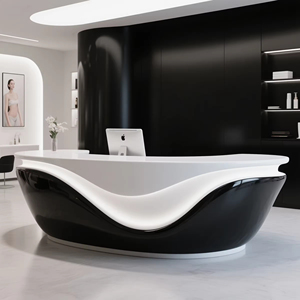 Black and White Curved <b>Extendable</b> Reception <b>Desk</b> Modern Design for Office Lobby Hotels and Malls - Product Image 4