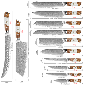 Juego de Cuchillos de Chef de Cocina Profesional White Horse con Hoja de Acero de Damasco y Estampado de Gota de Lluvia Cuchillo <span class=keywords><strong>para</strong></span> Carne Mango de Madera Pakka - Product Image 2