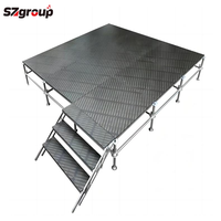 Scène modulaire pliable et portable pour concerts, événements et expositions avec plateforme en alliage d'aluminium, contreplaqué, acier ou verre