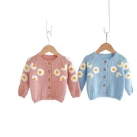 Ins Automne Vêtements Bébé À La Main Brodé Cardigan Pull Européen Et Américain À La Mode À Manches Longues Daisy Top