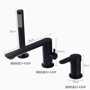 Robinet de <span class=keywords><strong>baignoire</strong></span> Roman 3 trous à montage sur pont, noir mat, bec haut pivotant à 360° avec douchette, mitigeur à valve en céramique - Product Image 6