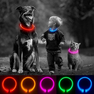 Collier pour chien, sautoir en <span class=keywords><strong>TPU</strong></span> avec éclairage LED, Rechargeable par USB, échantillon gratuit