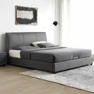 إطار سرير فاخر إيطالي OKF بحجم كبير من الجلد لغرف النوم مزدوج بحجم كبير ومنجد ومعاصر