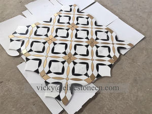 กระเบื้องโมเสคสีเขียวและสีขาวทำจากทองเหลืองและหินอ่อนโลหะวอเตอร์เจ็ทสำหรับตกแต่งผนังโรงงานประเทศไทย - Product Image 2