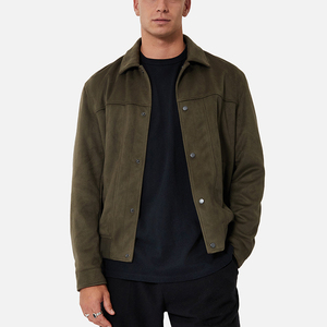 OEM Service giacca da uomo di moda Logo personalizzato classico rilassato Fit giacca Bomber in pelle scamosciata con orlo a coste