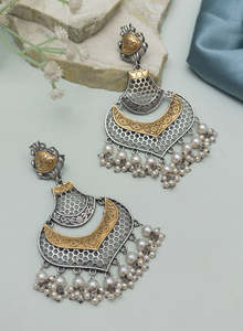 Boucles d'oreilles ethniques finition oxydée de qualité supérieure | Meilleures pierres Monalisa Boucles d'oreilles pendantes oxydées Produit en vrac fait à la main - Product Image 2