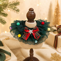 Collier de Noël pour animaux de compagnie, vert, avec dentelle, bandana, pompon, nœud écossais, réglable, pour chat, chaton, petit chiot, collier de Noël pour chien