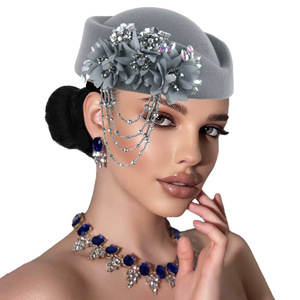 Chapeau rétro britannique en PU pour femme, style Derby, avec strass et pompon, béret souple, casquette d'hôtesse de l'air - Product Image 4