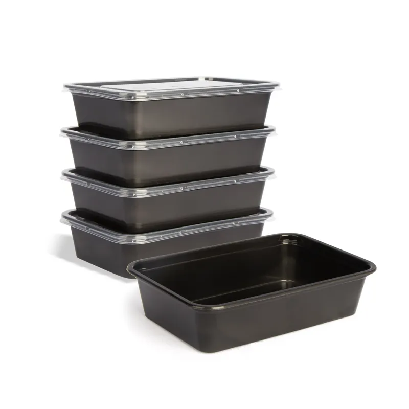 Prezzo di fabbrica 1000ml scatola base nera microonde scatola da asporto in plastica usa e getta contenitore per alimenti con coperchio