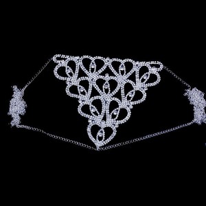 섹시한 나이트클럽 하트 모양 라인스톤 바디 체인 여성용 반짝이는 크리스탈 속이 빈 끈 팬티 레이브 파티용 주얼리 - Product Image 4