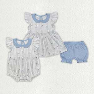 Ropa Infantil de Verano con Bordado a Rayas Rosa y Azul, Diseño de Cruz de Pascua, Tema Cristiano, para Hermanos, Venta al por Mayor - Product Image 6