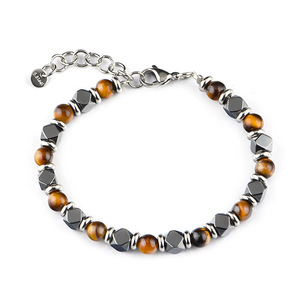 Perles En Acier Inoxydable Oeil De Tigre Perlé Bracelet Conception À La Mode pour Hommes Femmes Noir Gallstone Bracelet En Gros - Product Image 5