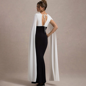 Vestido de Noche con Cuello en V, Sin Mangas, Ajustado, Maxi, con Contraste de Color, Capas Transparentes, Falda Larga, Cintura Natural - Product Image 4