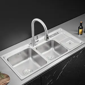 9243 thickening double bowl with Dustbin Kitchen Sinks household pressing brushed modern stainless steel kitchen sink