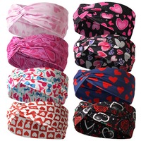 Nouveau bandeau anti-sueur imprimé Saint Valentin bandeau européen et américain croix large bord amour bande de cheveux pour le sport et la douche