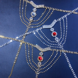 Cadena de ropa interior de cristal brillante con diamantes de imitación B2472, cadena corporal sexy plateada con circonitas, cadena para bikini de playa - Product Image 3