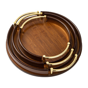 Round Bamboo <b>Tea</b> <b>Tray</b> With Handle For Home Kitchen Serving Food Fruit Pastries High End Teacups Restaurant Use - Product Image 5