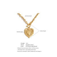 Collier pendentif cœur martelé en acier inoxydable épais JINYOU 5834, fermoir à bascule vintage, barre en T, bijoux plaqués or