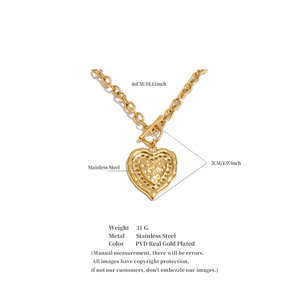 JINYOU 5834 Chunky Stainless Steel Hammered Heart Pendant <strong>Necklace</strong> Vintage <strong>Toggle</strong> Clasp T-Bar Gold Plated Jewelry <strong>Necklace</strong> - Product Image 6