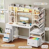 Bureau d'ordinateur blanc avec étagères de rangement, support d'imprimante, bibliothèque et huche, idéal pour le bureau à domicile et l'étude