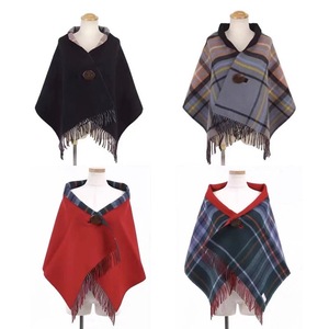 NEW Factory Wholesale Stripe Plaid Button <b>Poncho</b> Shawl, Support OEM Custom Multiple Colors Women Fringe <b>Wrap</b> Cape - Product Image 4