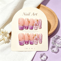 24 faux ongles à presser forme cercueil, motif léopard violet moucheté, paillettes, fleurs 3D, avec lime à ongles, vente en gros, dropshipping