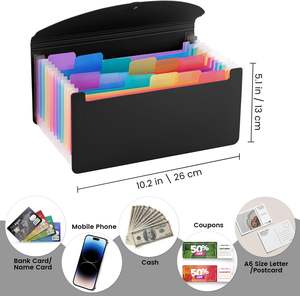 แฟ้มเก็บใบเสร็จแบบพับ 13 ช่อง ขนาด A6 แพ็ค 2 ชิ้น แฟ้มเก็บคูปองแบบพับขนาดเล็ก พร้อมป้ายชื่อ สีชมพู ผลิตในประเทศจีน - Product Image 2