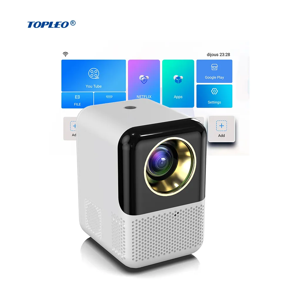 Topleo Projector 3d Outdoor Smart 4K Projector Mobiele Video Film Ondersteuning 4K Decodering Short Throw Projectors