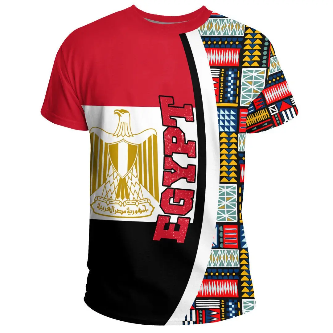अफ्रीकी कपड़े Oversized टी शर्ट पुरुषों मिस्र झंडा और Kente पैटर्न प्रिंट अनुकूलित टी शर्ट कम MOQ 100% पॉलिएस्टर टी शर्ट