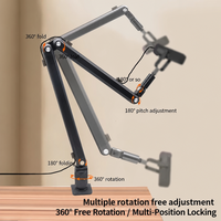 Supports de microphone à bras articulé en aluminium robuste, capacité de charge de 1,5 kg, rotation à 360° °   Bras de micro rotatif à pince en C 1-6 cm avec câble dissimulé pour studio