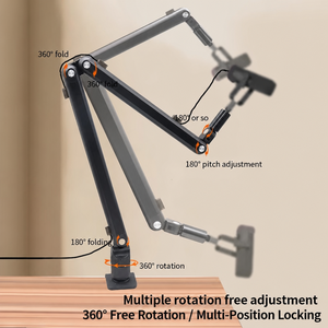 Soporte de Micrófono de Brazo Articulado de Aluminio de Alta Resistencia, Carga de 1.5 kg, 360° °   Abrazadera en C Giratoria de 60 mm, Suministro al por Mayor OEM para <span class=keywords><strong>Estudio</strong></span> - Product Image 3