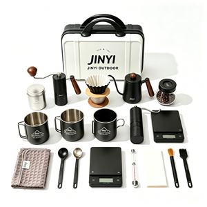 Wholesale Portable <b>Camping</b> Coffee Brewer Kit Includes Grinder Filter Cup <b>Kettle</b> Pot Thermometer Drip Coffee Maker Set - Product Image 3