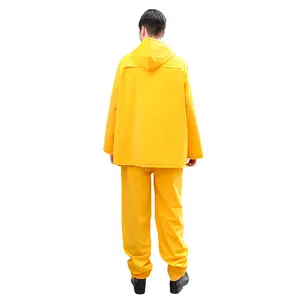 Bestrain Pvc Raincoat Yellow Water Proof Heavy Duty For Adults Mens Long Rainwear Polyester Hooded Raincoat