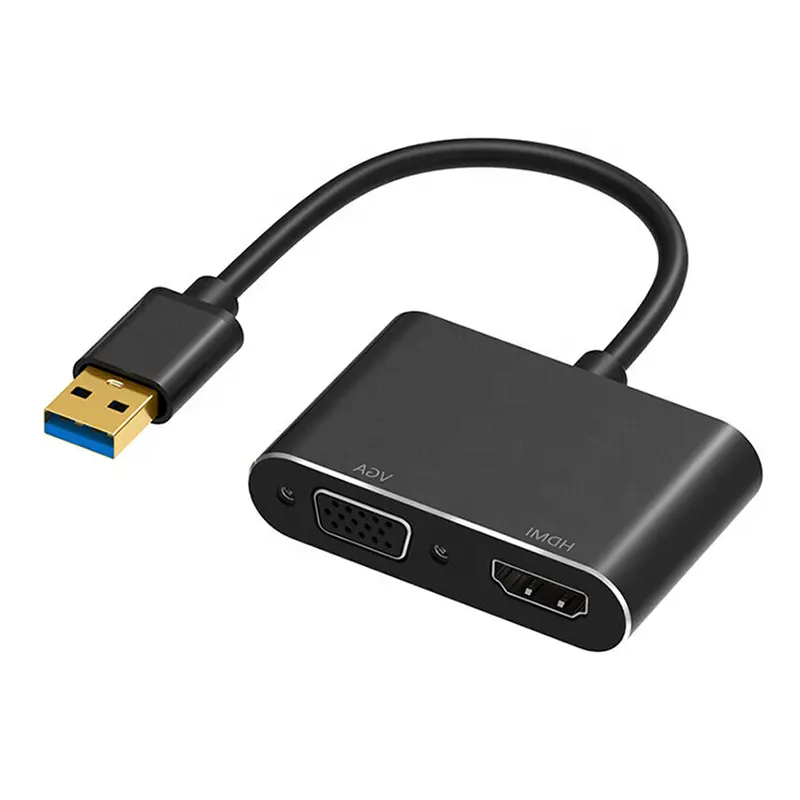 2em1 USB 3.0 para HDMI HDTV VGA fêmea 1080p dupla saída conversor adaptador cabo