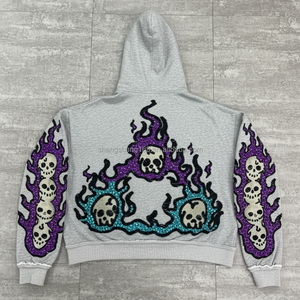 Sudaderas Cortas Personalizadas 100% Algodón French Terry, Corte Cuadrado, Impresión DTG, Estilo Desgastado con Piedras de Imitación y Lavado Ácido - Product Image 2