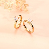Bijoux de mode raffinés, anneaux classiques lisses en acier inoxydable plaqué or 18 carats, 4 mm, anneaux simples en zircon, anneaux de couple pour femmes