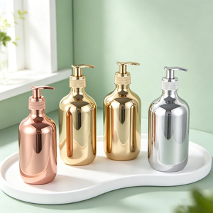 Wholesale Luxury 300ml 500ml PET <b>Plastic</b> Metal Finish Pump Bottle Refillable Liquid <b>Soap</b> <b>Dispenser</b> Bottle For Skincare Hair Care - Product Image 6