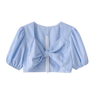 Zatrrhmbm mùa xuân của phụ nữ mặc 2025 mới thời trang sọc phù hợp với Retro ngắn tay áo + váy Retro xu hướng của phụ nữ hai mảnh - Product Image 2