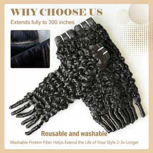 Extensions de cheveux humains bouclés espagnols 18, 20, 22, 24 pouces, densité 180%, 100% cheveux vierges brésiliens non traités, pose rapide, noir naturel - Product Image 2