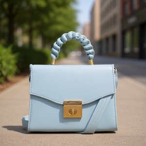 Bolso Bandolera Fana Taisha Azul Cielo, Asa Única, Forro de PU Impermeable, Cierre de Cremallera, Dorado Liso, Uso Diario de Verano - Product Image 2