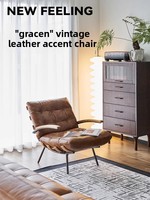 Fauteuil lounge vintage en cuir véritable ciré à l'huile brésilien, style Bauhaus, finition vieillie, pour salon