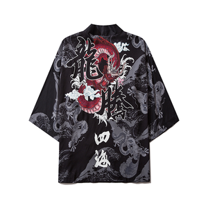 Dragon Print Yukata Hommes Femmes Mode Cardigan Loose Blouse Haori <span class=keywords><strong>Obi</strong></span> Japanese Cosplay Kimono Made Polyester for Harajuku - Product Image 4