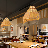 Lustre en rotin tressé naturel pour table à manger et salon, éclairage LED de taille moyenne, installation facile
