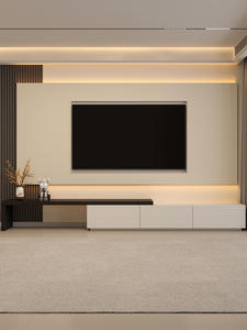 Meubles de télévision minimalistes modernes personnalisés en usine avec panneaux de particules à fermeture en douceur Cabinets de télévision de bonne qualité avec tiroirs <span class=keywords><strong>et</strong></span> lumières LED - Product Image 2